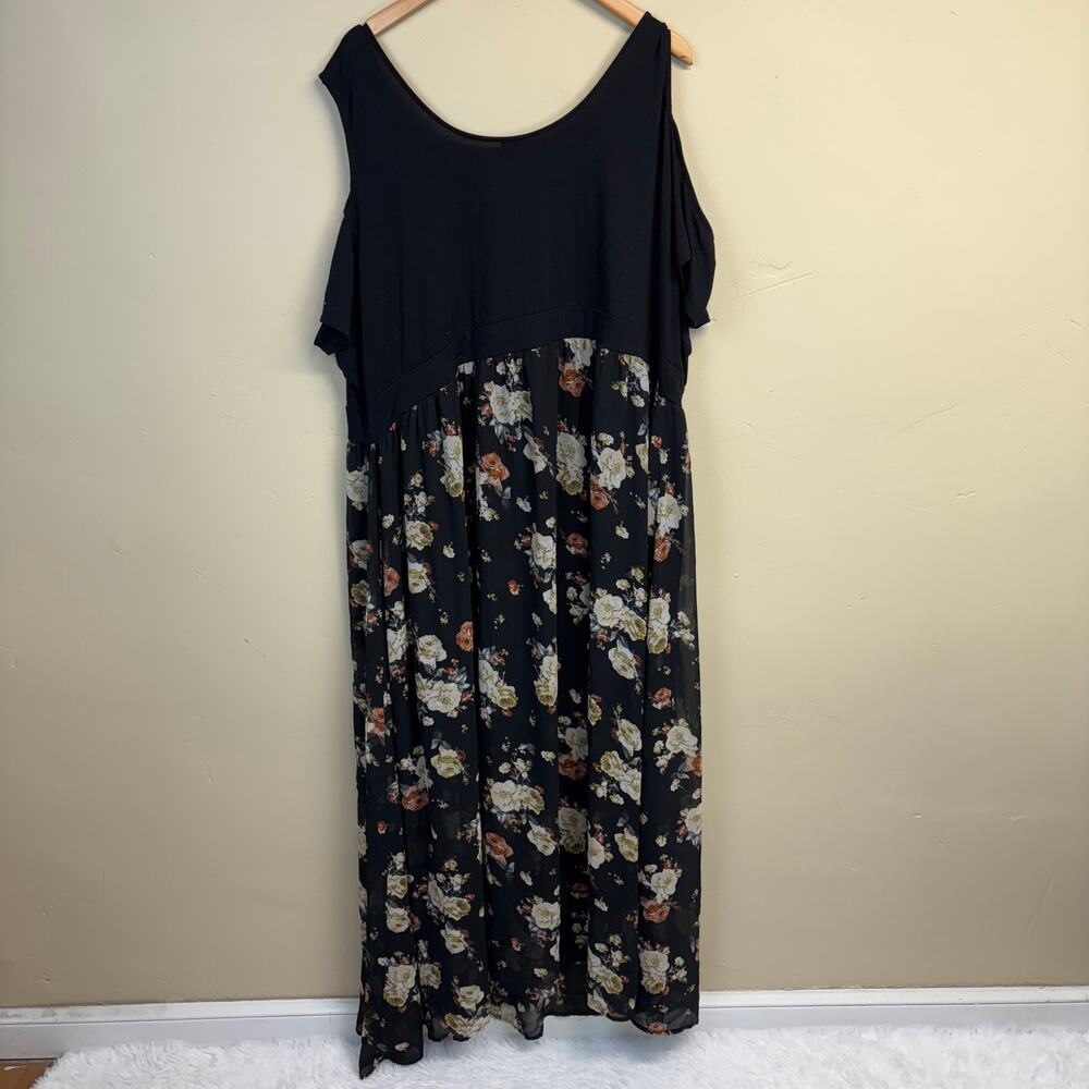 Torrid Cold Shoulder Black Floral Chiffon Maxi Dr… - image 4
